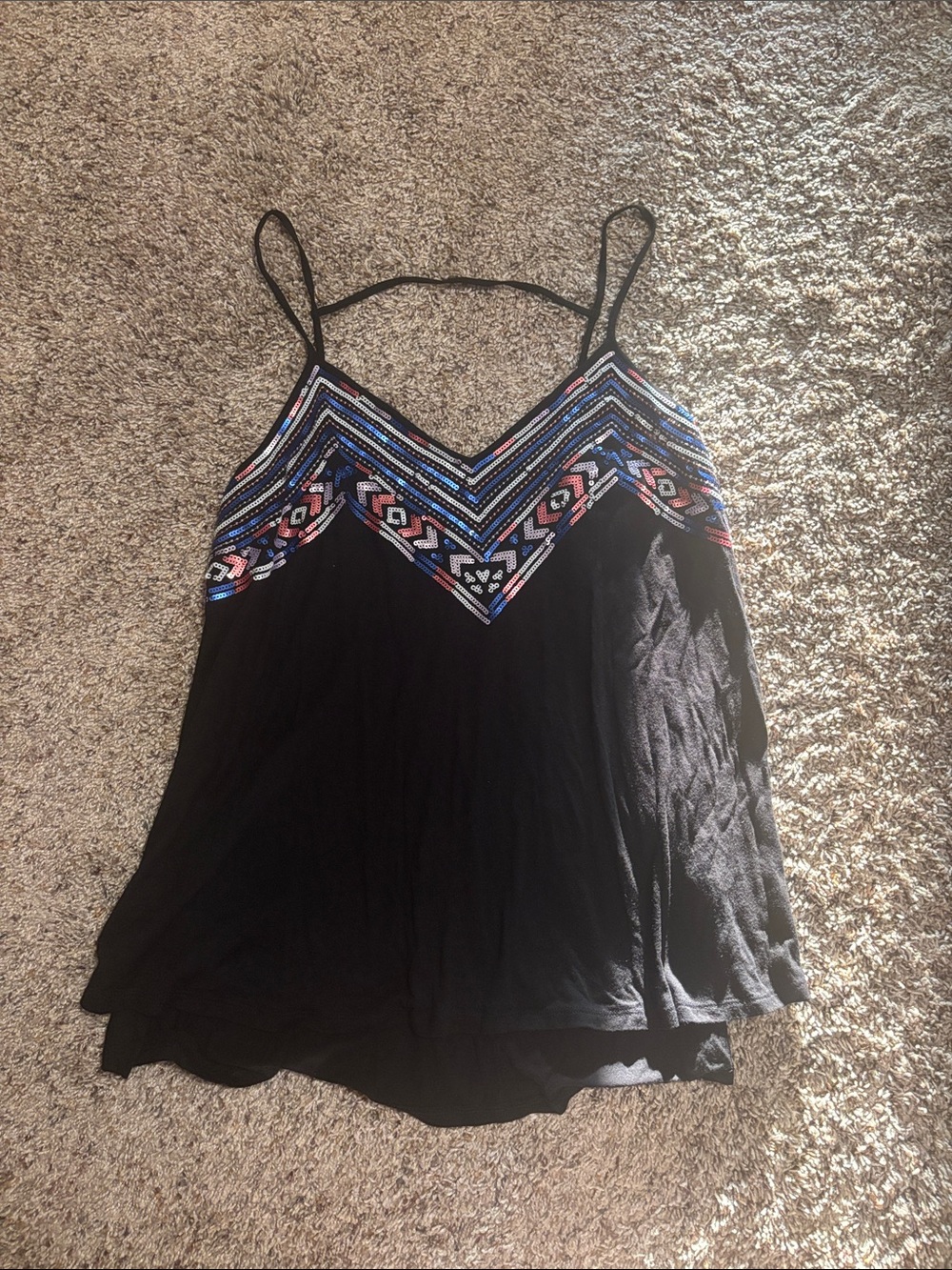 Express Black Tank with Multicolor Beaded V-Neck